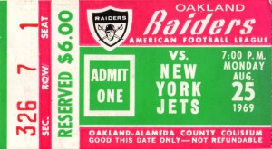 1969 New York Jets vs. Oakland Raiders Ticket Stub 